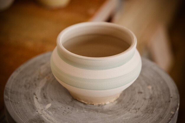 Clay pot on a potter's wheel