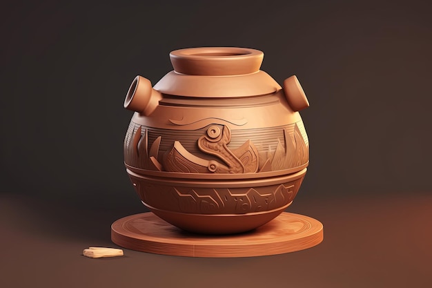 A clay pot sitting on top of a wooden stand generative AI