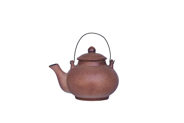 Clay teapot isolated on white background with clipping path