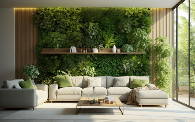 A clean and aesthetic living room with green background interior design