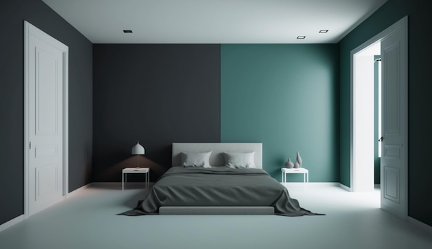 Clean bedroom with empty space on walls empty color Generative Ai