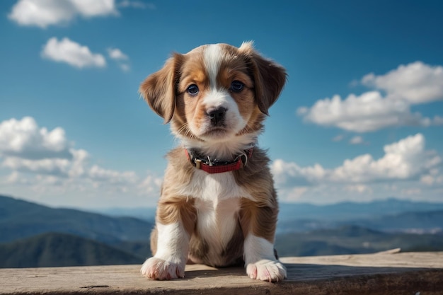 Clean Blue sky Background with a puppy