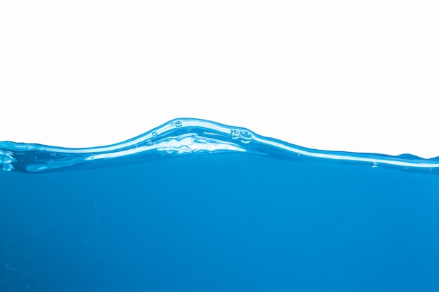 clean blue water with air bubbles and splashes on white background