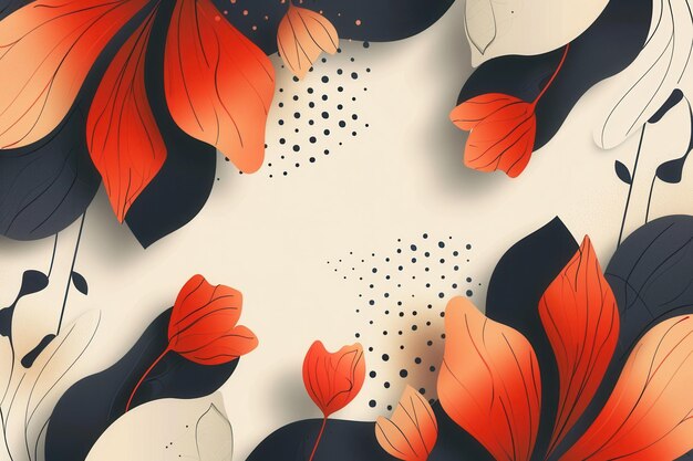 Photo a clean and contemporary illustration featuring minimalist geometric floral patterns in shades of red and black ideal for modern design and architectural studios generative ai