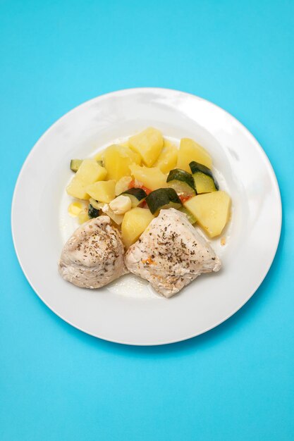 Clean food Boiled chicken breasts with vegetables