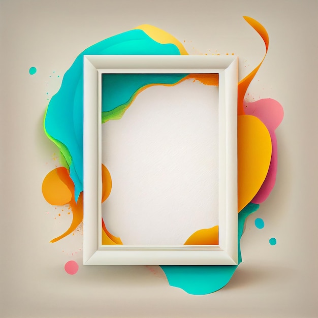 Clean frame blank for mockup on white background with color elements Flat Lay style