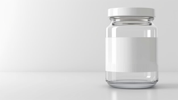 Photo clean glass jar with blank label for food and beverage product mockup