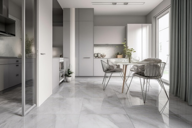 Clean gray marble tile floor in contemporary design kitchen AI