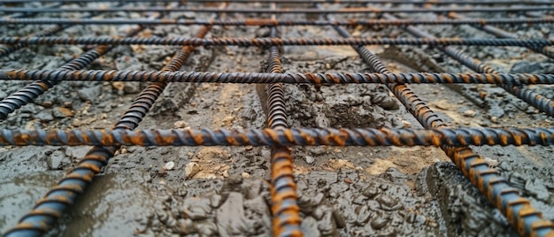 Photo clean grid pattern of rebar steel for concrete foundation and structural support