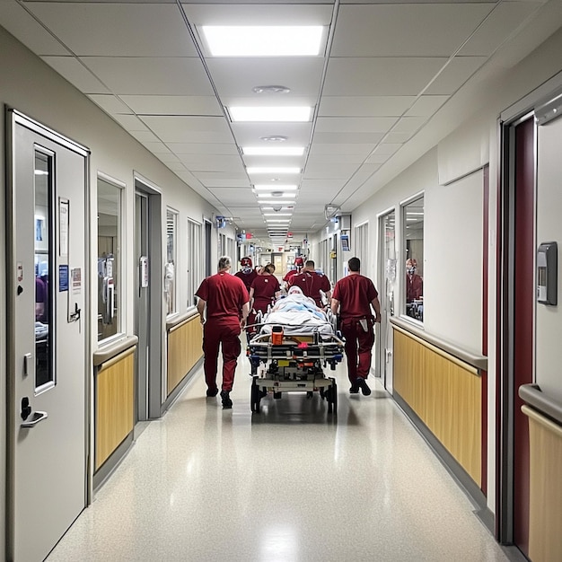 Photo clean hospital hospital corridor long white person doctor patient walk