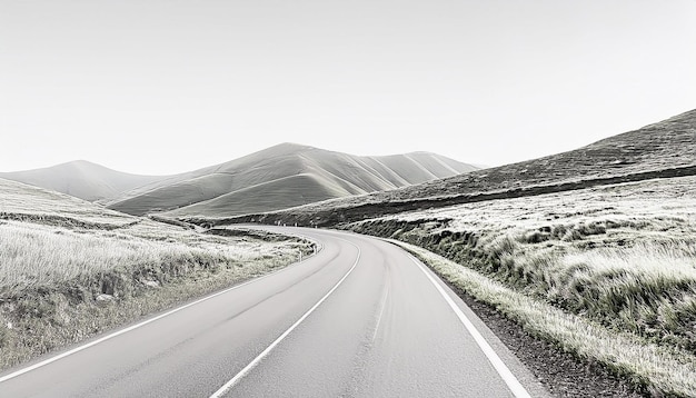 clean line sketch of a road winding through scenic countryside representing road trips and advent