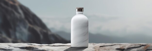 Clean and minimalist cosmetic bottle on stone Generative AI