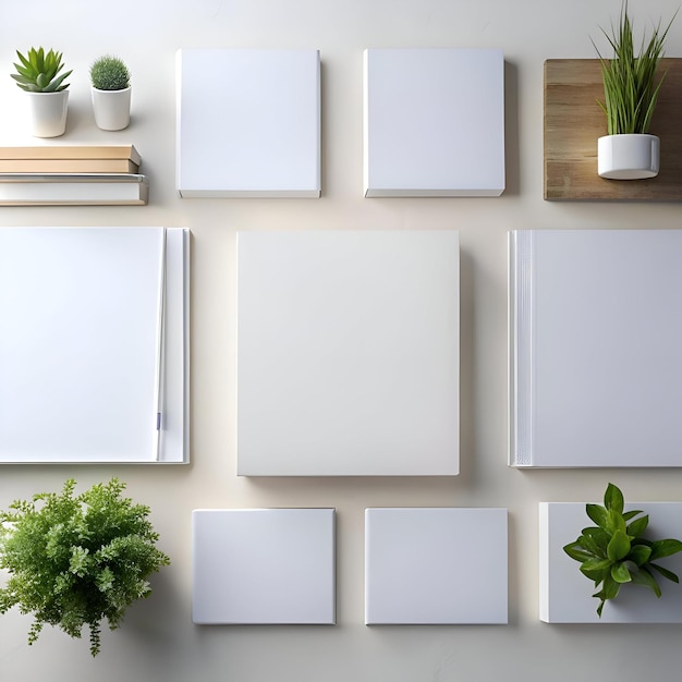 Clean minimalist mockup featuring 7 blank canvases of varying sizes perfect for showcasing your designs or products