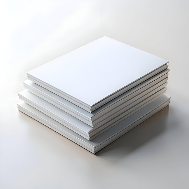 Clean and minimalist mockup of a stack of blank white books or magazines ideal for showcasing your design or brand