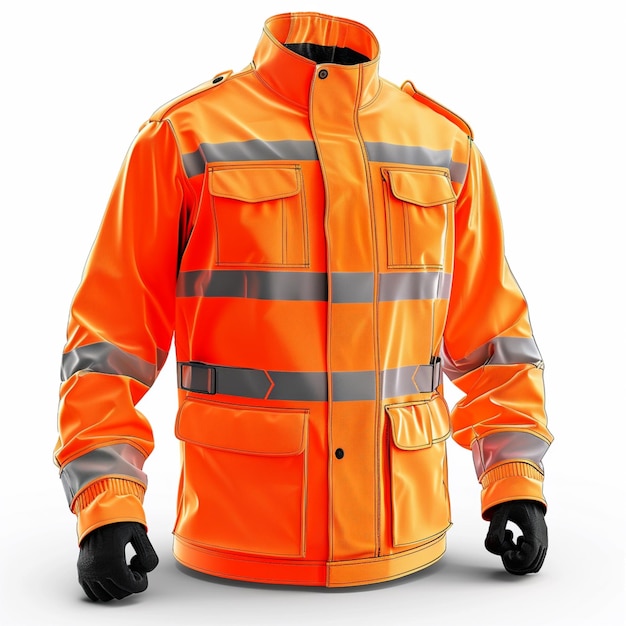 clean modern construction safety jacket orange on white background