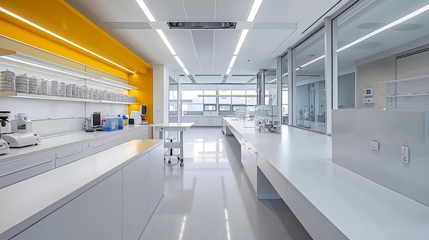 Photo a clean and modern laboratory with white counter tops and yellow walls