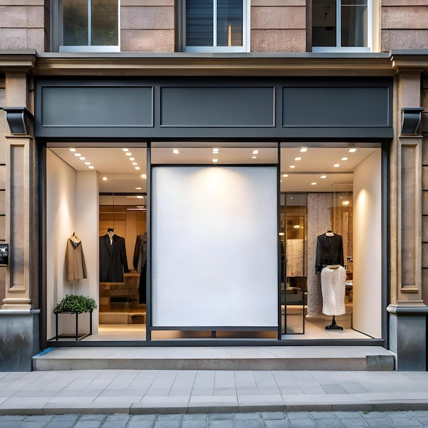 Photo a clean and modern storefront with large windows and a blank canvas perfect for showcasing your brand or message