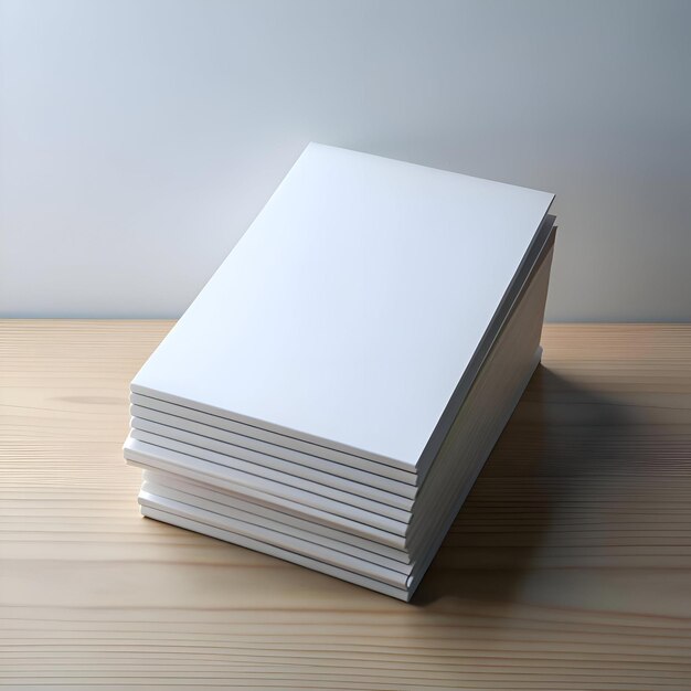 Photo a clean and professional mockup of a stack of blank brochures or magazines on a wooden table