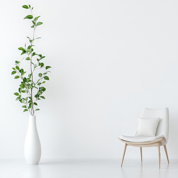 Clean Room with White Vase and Greenery