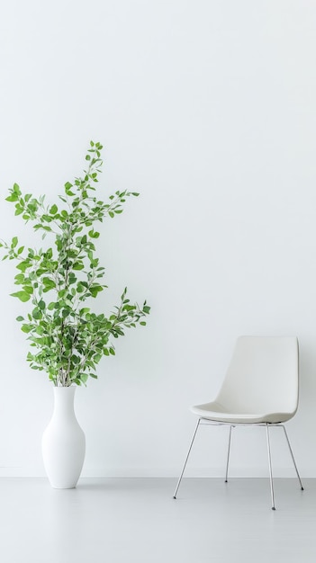 Clean Room with White Vase and Greenery