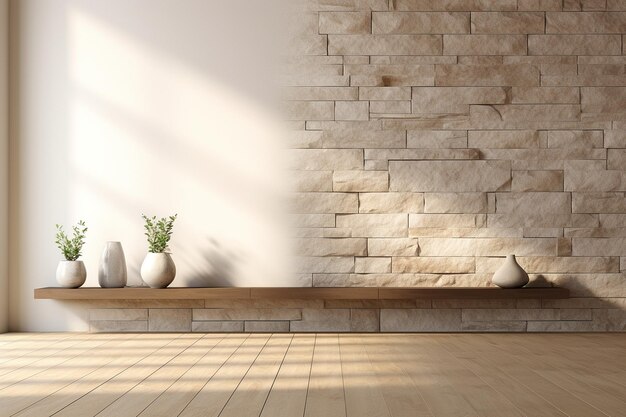 Clean and Serene Wall Room with Natural Stone Accents