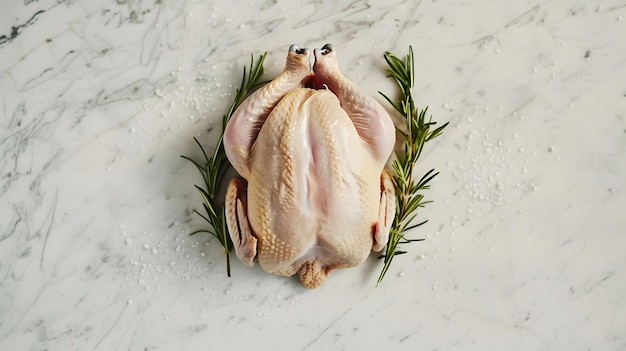 Photo clean and simple image of an uncooked whole chicken lying on its back ready for preparation isolated on a white background