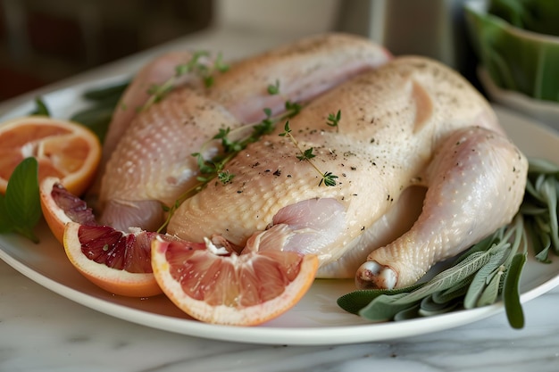 Clean and simple image of an uncooked whole chicken lying on its back ready for preparation isolated on a white background