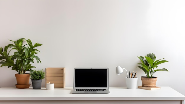 Clean and simple workspace featuring a sleek desk with a minimalist lamp