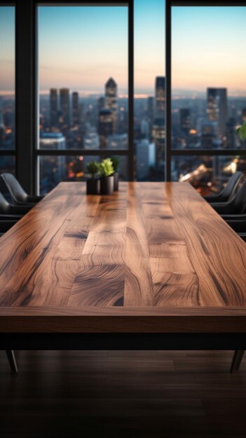 A clean slate Wooden table against a modern office ready for product presentation Vertical Mobile W