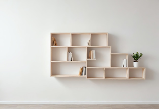 Photo clean wall copy space with book shelves attached on wall white wall background