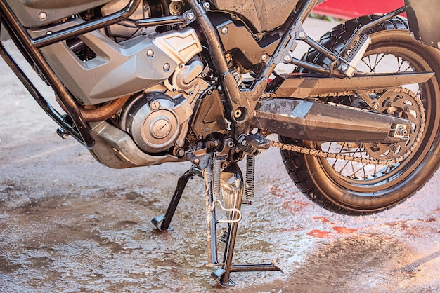 A clean wet motorcycle of the enduro class Car wash Wet bike