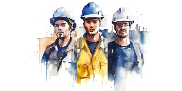 On a clean white background a diverse group of working people is depicted with vibrant watercolors AI Generated