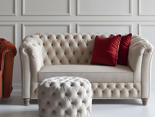 Photo clean white tufted upholstery pattern with a soft luxurious texture featuring classic button detailing and elegant diamondshaped folds