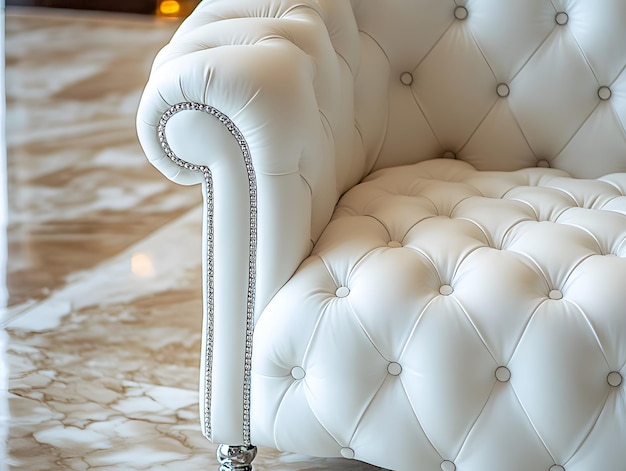 Photo clean white tufted upholstery pattern with a soft luxurious texture featuring classic button detailing and elegant diamondshaped folds