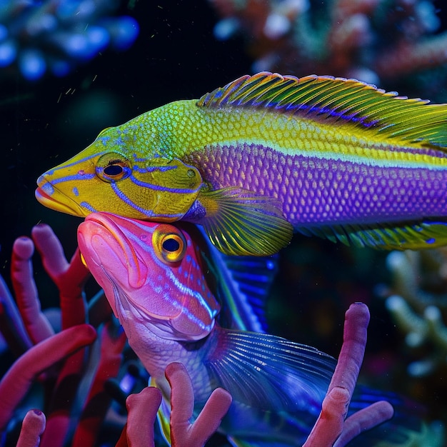 Cleaner wrasses removing parasites from larger fish