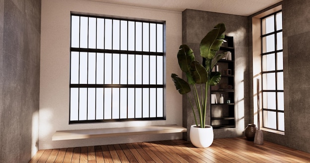 Cleaning empty room interior japandi wabi sabi style3D rendering