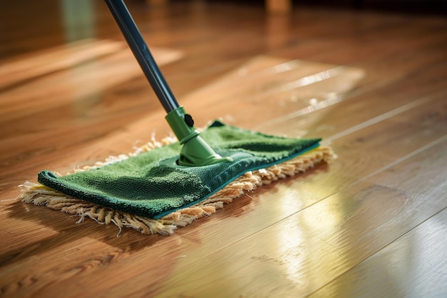 Cleaning floor with a mop House cleaning service concept