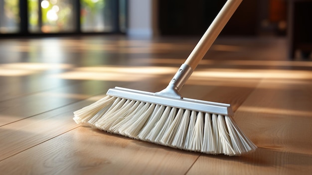 Cleaning parquet floor with mop