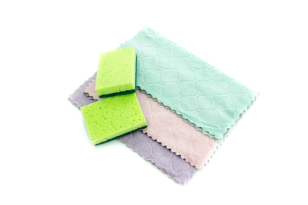 Cleaning rags and washcloths on a white background