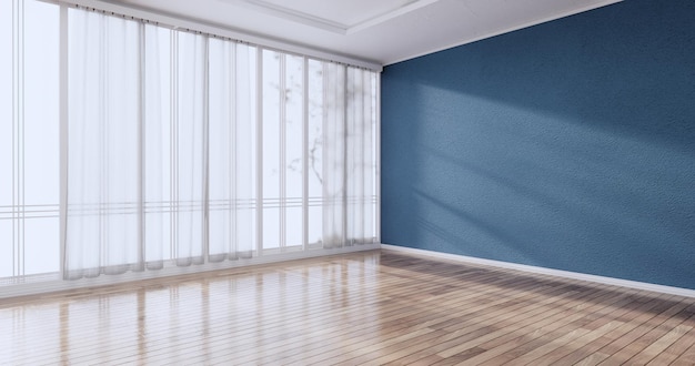 Cleaning room, Modern room empty blue wall on tiles floor. 3D rendering