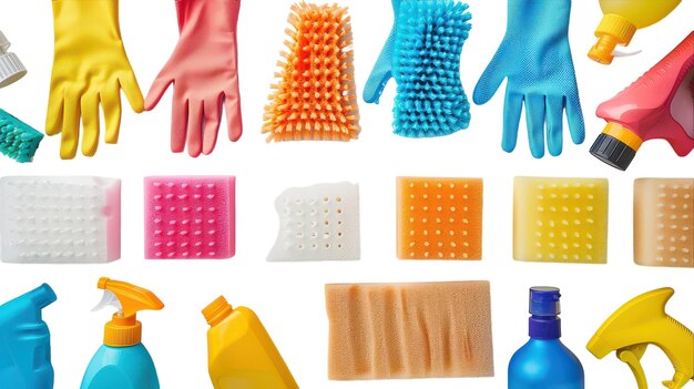 Photo cleaning supplies on transparent background