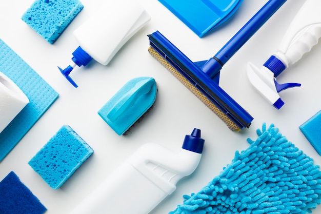 Cleaning tools composition flat lay