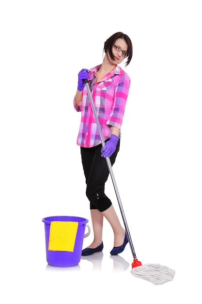 Cleaning woman washing floor