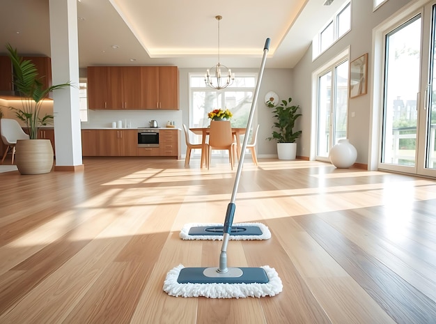 Photo cleansweep floor mop on sleek hardwood floors in modern home