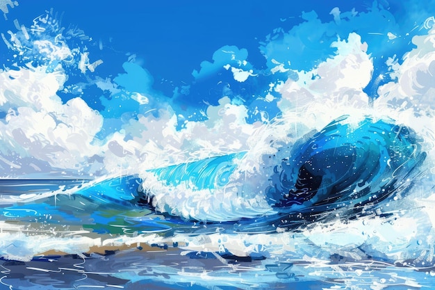 Clear blue ocean wave on a sunny day