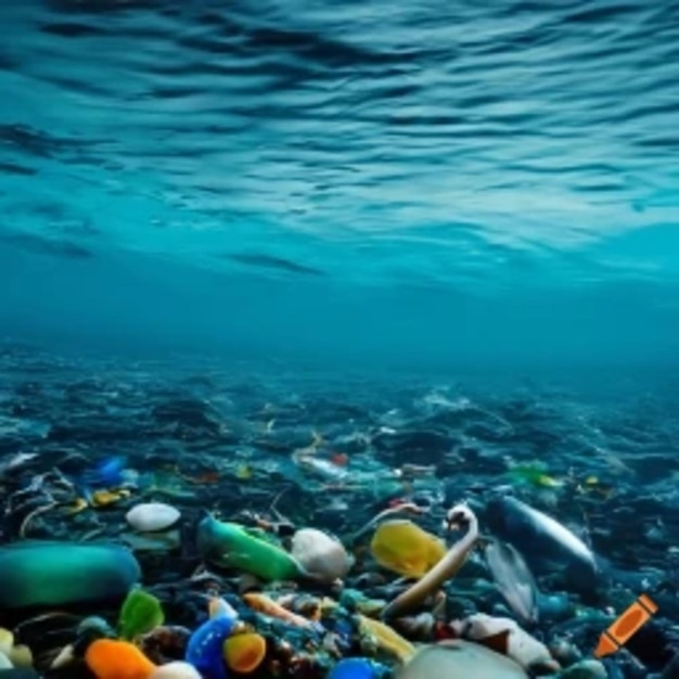 a clear blue water with many different colored objects on it