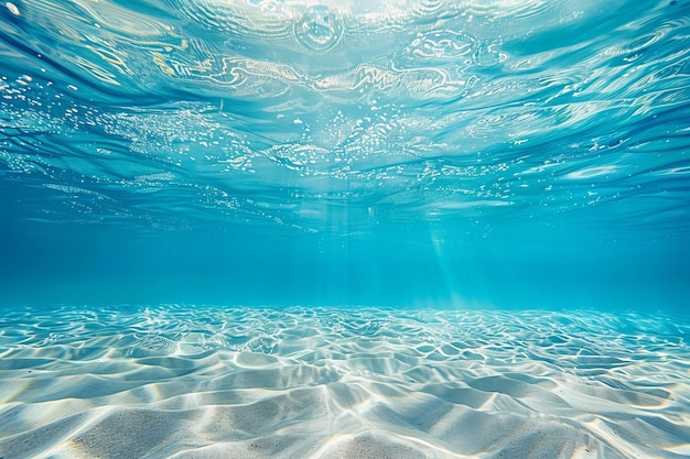 a clear blue water with the ocean and the sun shining through it