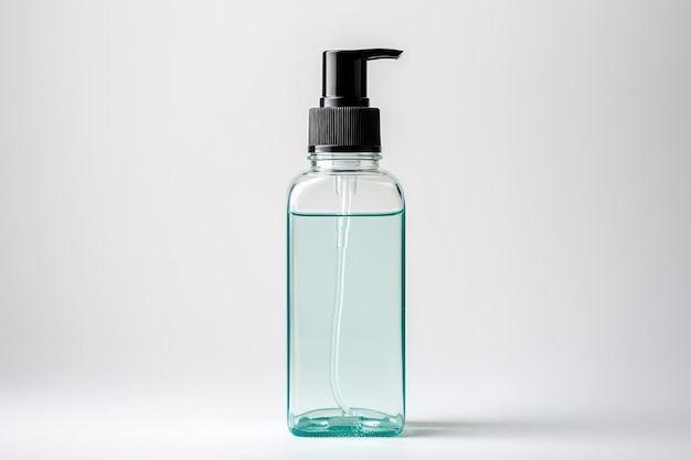 A Clear Bottle Of Liquid Soap With A Black Pump On A White Background on a Clear PNG or White Background