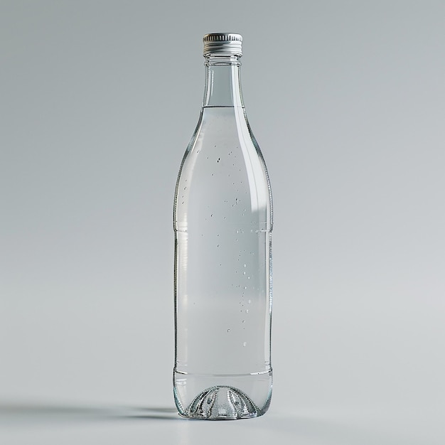 a clear bottle with water in it and a small circle in the middle