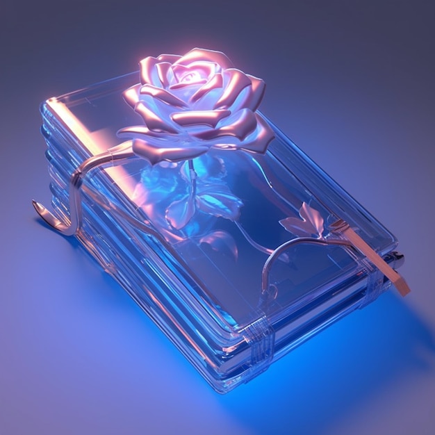 A clear box with a rose on it